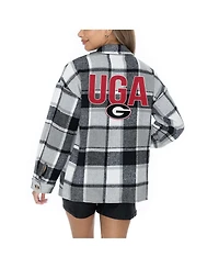 Gameday Couture Women's Grey Georgia Bulldogs Long Sleeve Brushed Plaid Button-Up Overshirt Jacket