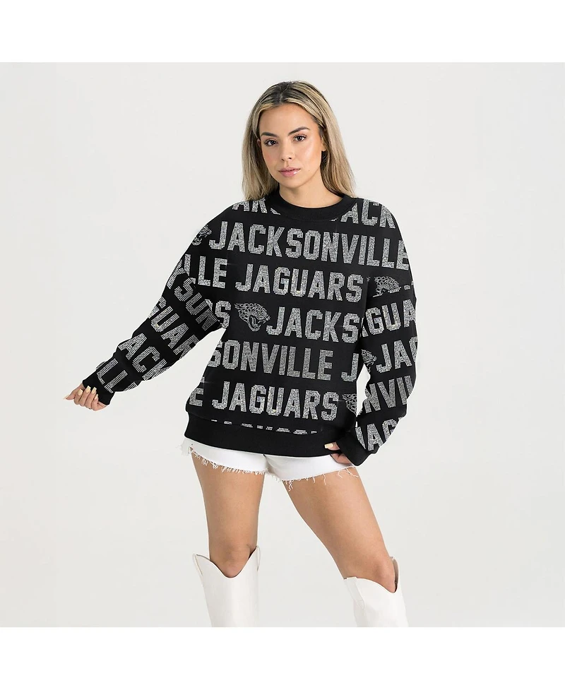 Gameday Couture Women's Black Jacksonville Jaguars Relaxed Drop Shoulder Hype Era Rhinestone Text Sweatshirt