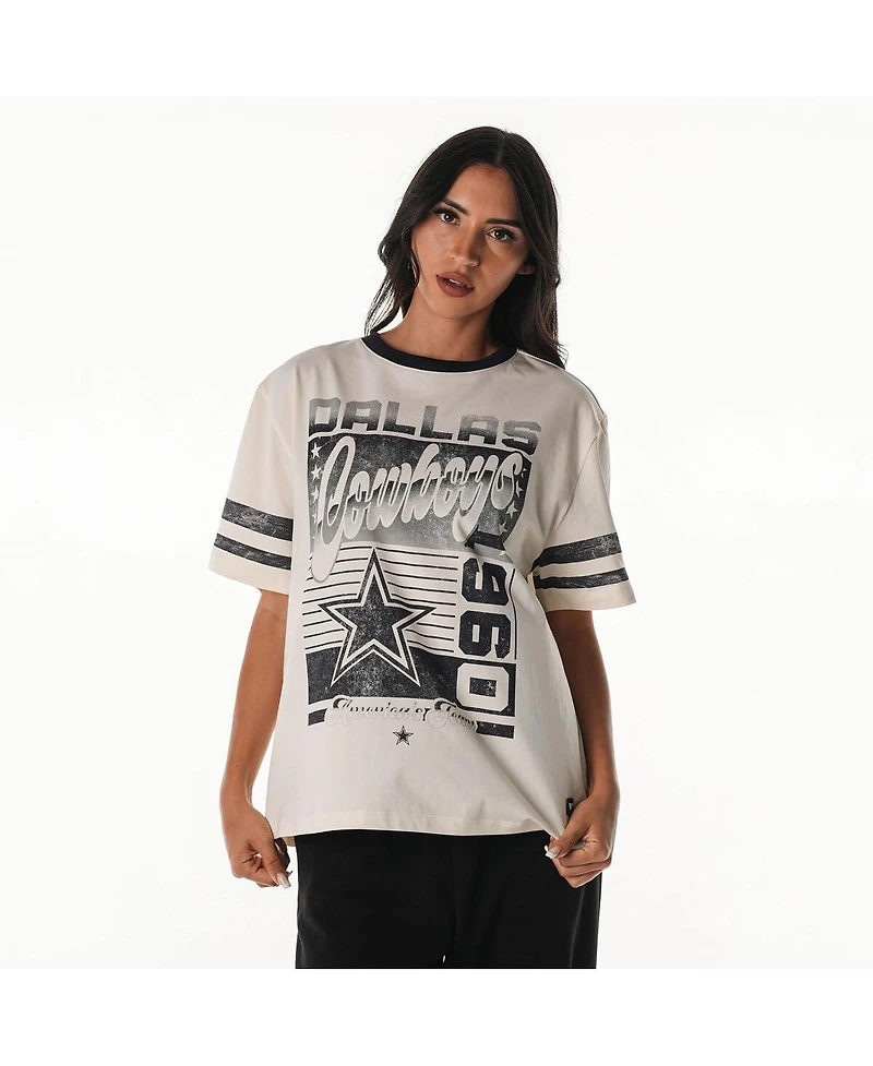 The Wild Collective Women's Cream Dallas Cowboys Drop Shoulder Oversized Boyfriend T-Shirt