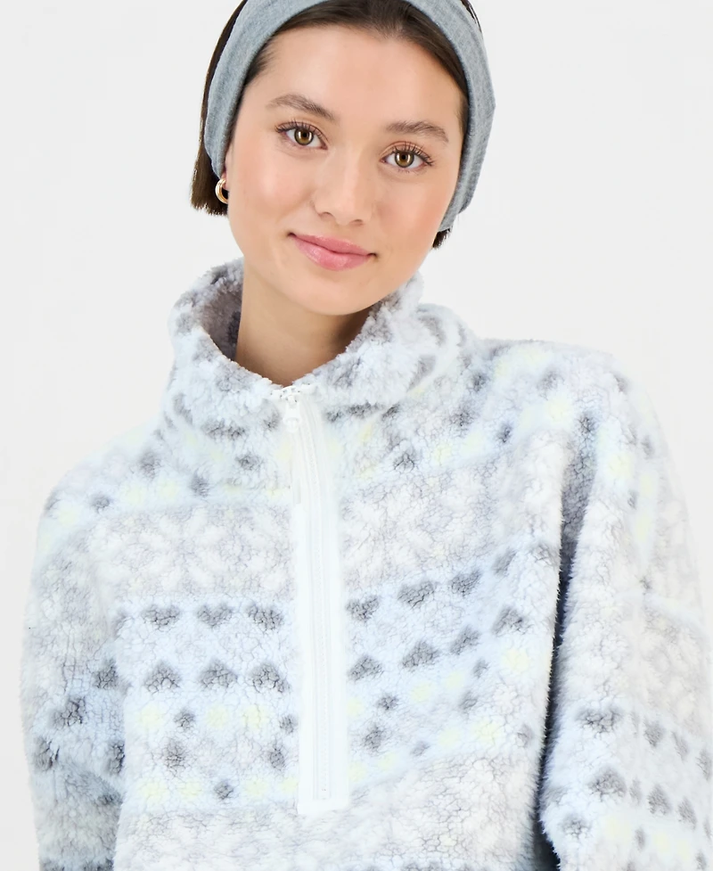 Sincerely Jules Juniors' Printed Sherpa Fleece Quarter-Zip