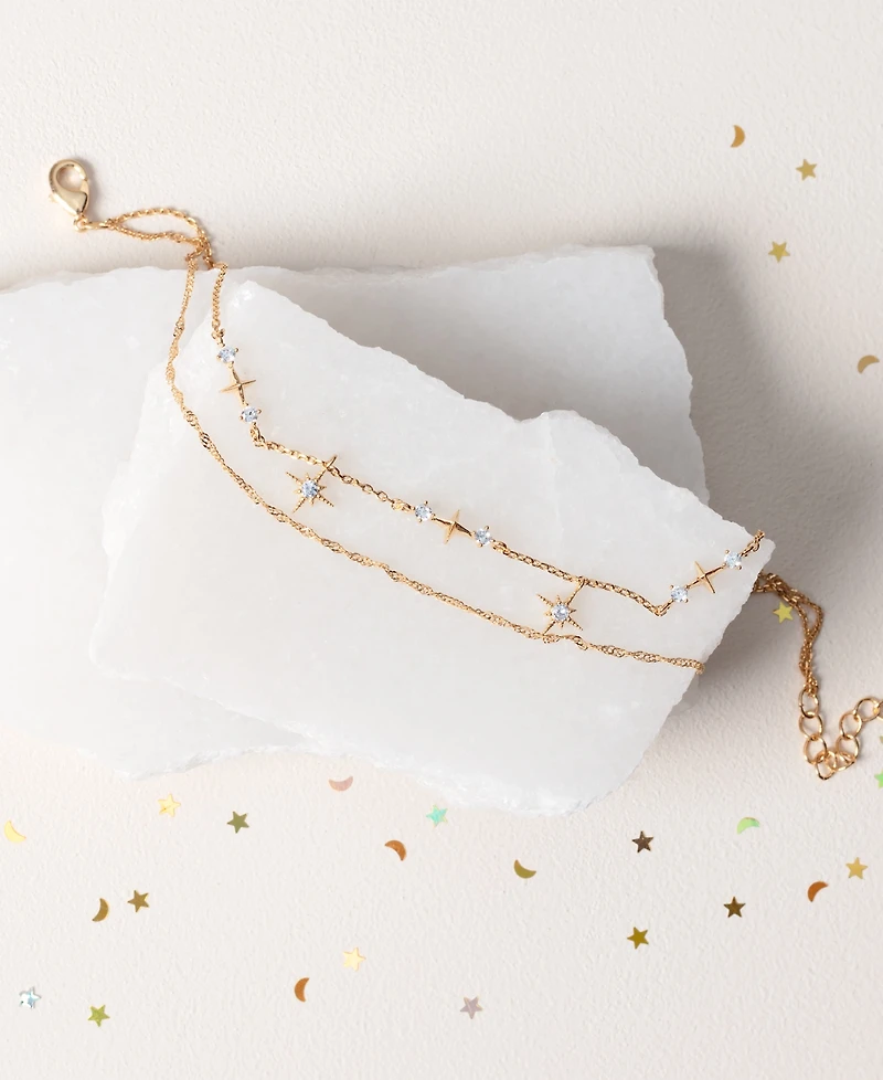 Girls Crew Crystal Wandering Gold Plated Stars Anklet