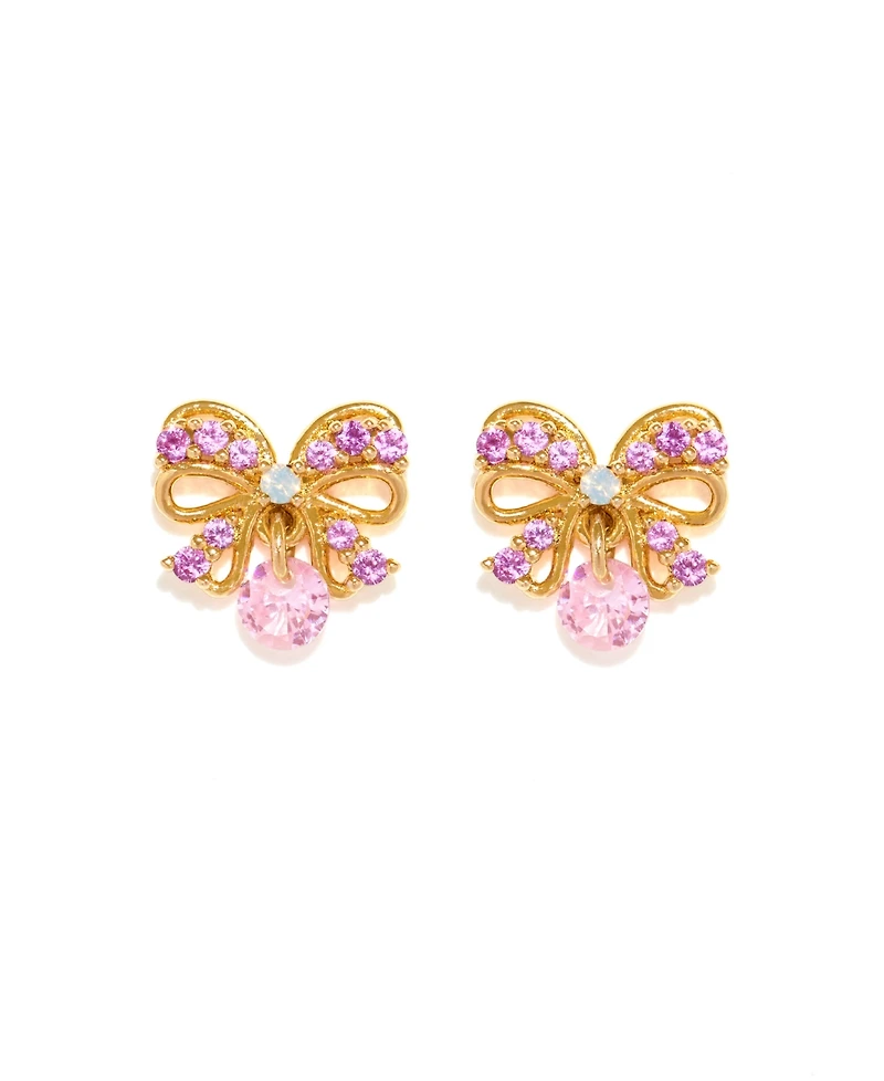 Girls Crew Crystal Gold Plated Love Knot Bow Earrings