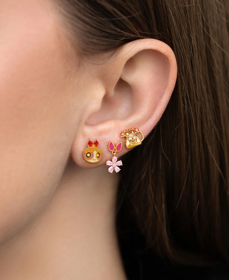 Girls Crew Crystal Enamel The Powerpuff Girls Blossom Gold Plated Stud Set