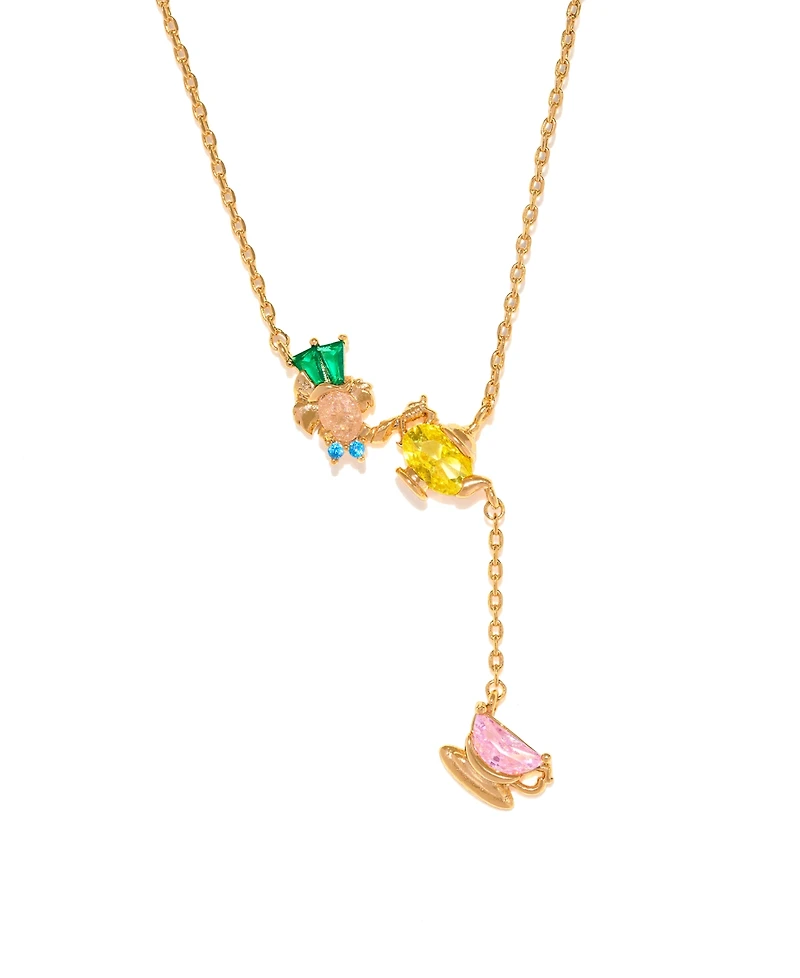 Girls Crew Crystal Disney Alice in Wonderland Mad Hatter Gold Plated Necklace