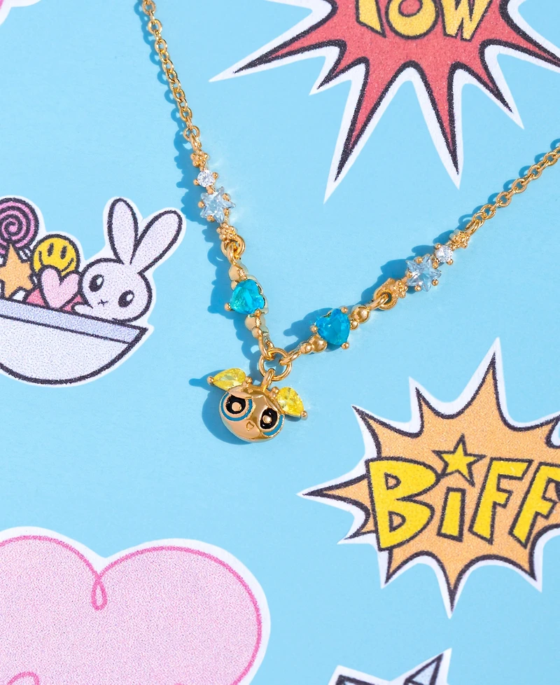 Girls Crew Crystal The Powerpuff Girls Gold Plated Bubbles Necklace