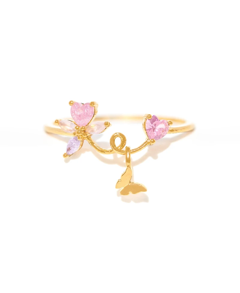 Girls Crew Gold Plated Lovebug Crystal Rings