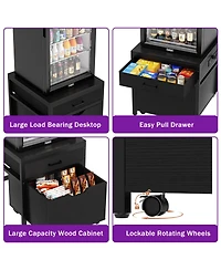 Aheaplus End Table with Charge Station, Mini Fridge Strand Storage Drawers and Rolling Cabinet