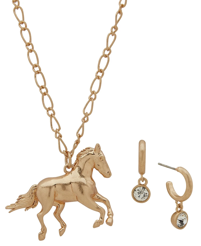 Yellowstone 2-Pc. Horse Pendant Necklace and Hoop Earrings Gift Set