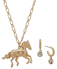 Yellowstone 2-Pc. Horse Pendant Necklace and Hoop Earrings Gift Set