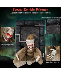 Halloween Hanging Animated Zombie Prisoner Decoration Glowing Eye Indoor Outdoor