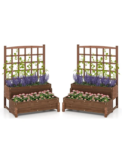 Gymax 2PCS Raised Garden Bed w/Trellis Drainage Holes Legs Twisting Rope for Backyard