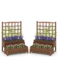 Gymax 2PCS Raised Garden Bed w/Trellis Drainage Holes Legs Twisting Rope for Backyard