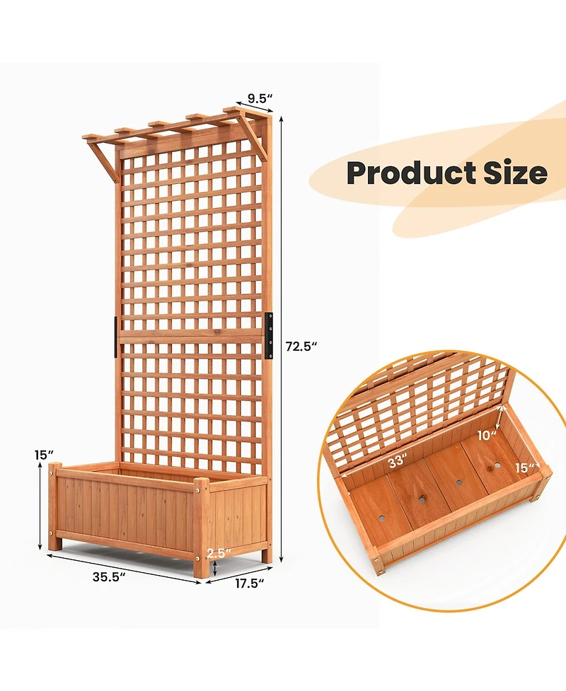 Gymax Wooden Planter Raised Garden Bed w/ Planter Box & Trellis Indoor & Outdoor