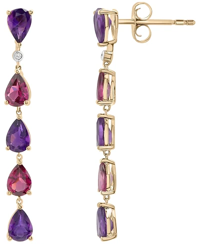 Macy's Amethyst (3-5/8 ct. t.w.) and Rhodolite (3-5/8 ct. t.w.) Drop Long Earrings in 14K Yellow Gold