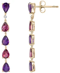 Macy's Amethyst (3-5/8 ct. t.w.) and Rhodolite (3-5/8 ct. t.w.) Drop Long Earrings in 14K Yellow Gold