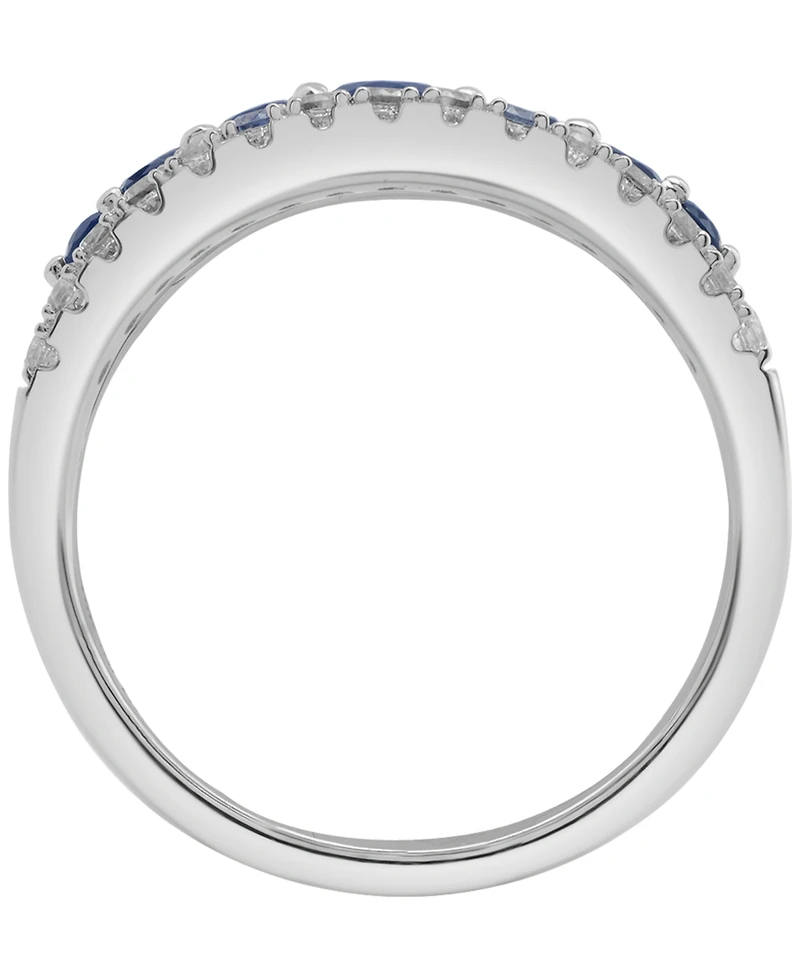 Macy's Blue Sapphire (7/8 ct. t.w.) and Diamond (1/2 ct. t.w.) Graduated Ring in 14k White Gold