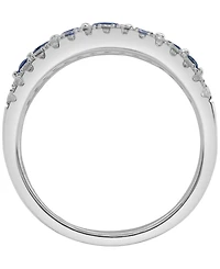 Macy's Blue Sapphire (7/8 ct. t.w.) and Diamond (1/2 ct. t.w.) Graduated Ring in 14k White Gold