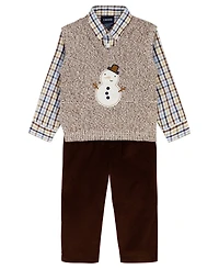 Izod Baby Boys 3-Piece Snowman Sweater Vest, Shirt and Pants Set