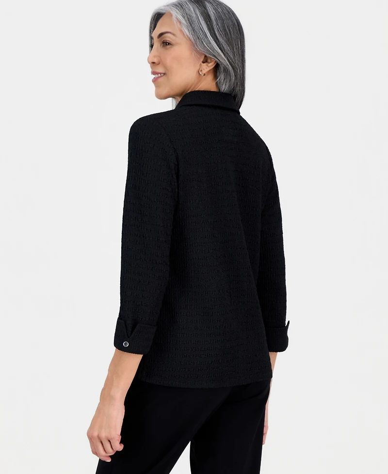 3Q Button Frt Top With Split Cuff