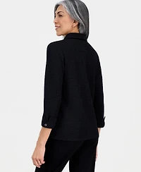 3Q Button Frt Top With Split Cuff