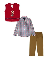 Izod Baby Boys 3-Piece Holiday Reindeer Sweater Vest, Shirt and Pants Set