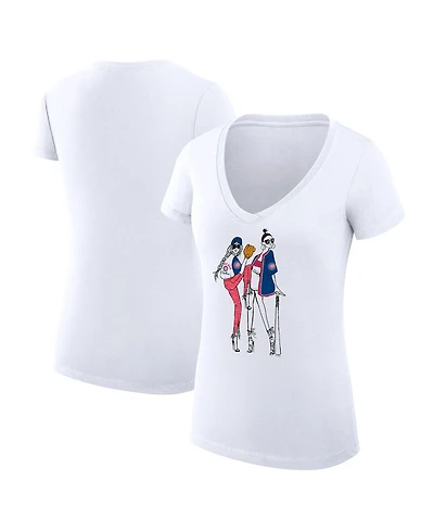 G-iii 4Her by Carl Banks Women's White Chicago Cubs Super-Slim Fit Lightweight Baseball V-Neck T-Shirt