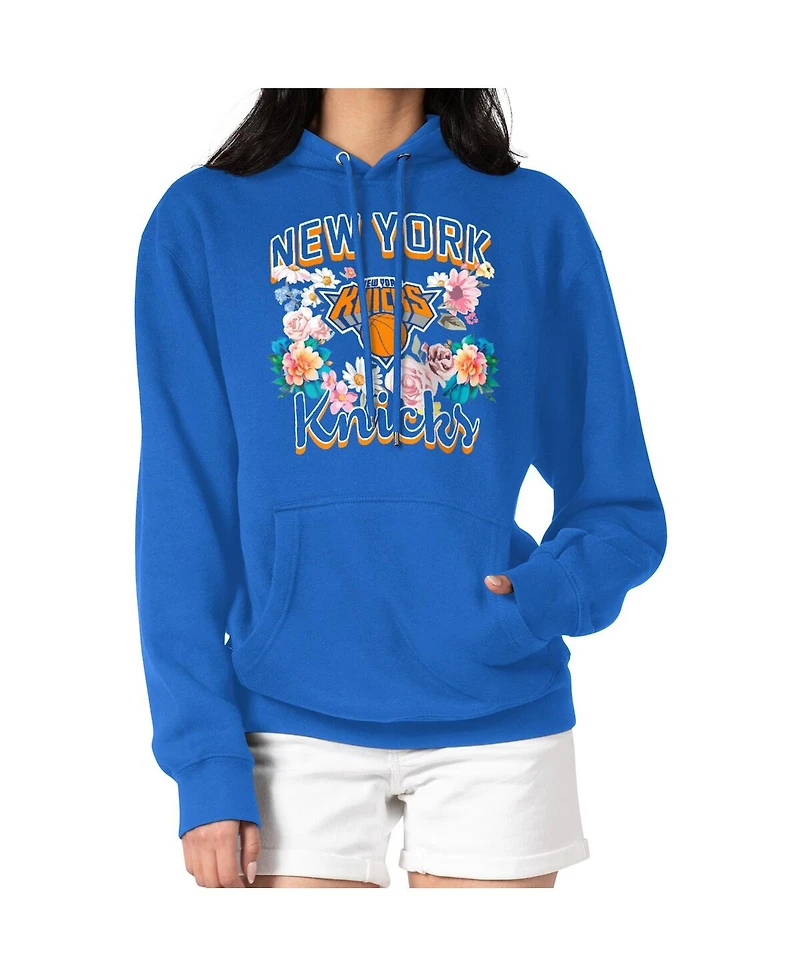G-iii 4Her by Carl Banks Women's Blue New York Knicks Flowers Team Logo Graphic Fleece Pullover Hoodie