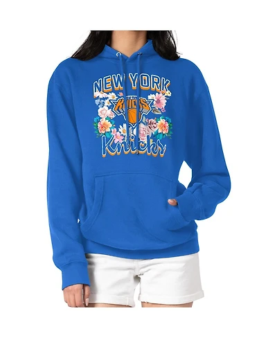 G-iii 4Her by Carl Banks Women's Blue New York Knicks Flowers Team Logo Graphic Fleece Pullover Hoodie