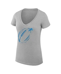 G-iii 4Her by Carl Banks Women's Heather Gray Detroit Lions Super-Slim Fit Lightweight Subtle Football V-Neck T-Shirt