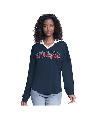 G-iii 4Her by Carl Banks Women's Navy New Orleans Pelicans Bench Player Oversized Long Sleeve Hooded Top