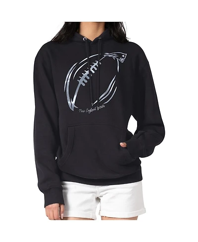 G-iii 4Her by Carl Banks Women's Black New England Patriots Metallic Print Football Sketch Fleece Pullover Hoodie