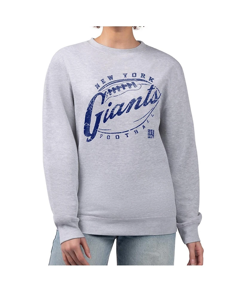 G-iii 4Her by Carl Banks Women's Gray New York Giants Distressed Graphics Fleece Pullover Sweatshirt