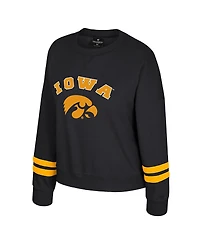 Colosseum Women's Black Iowa Hawkeyes Splashy Crewneck Fleece Sweatshirt