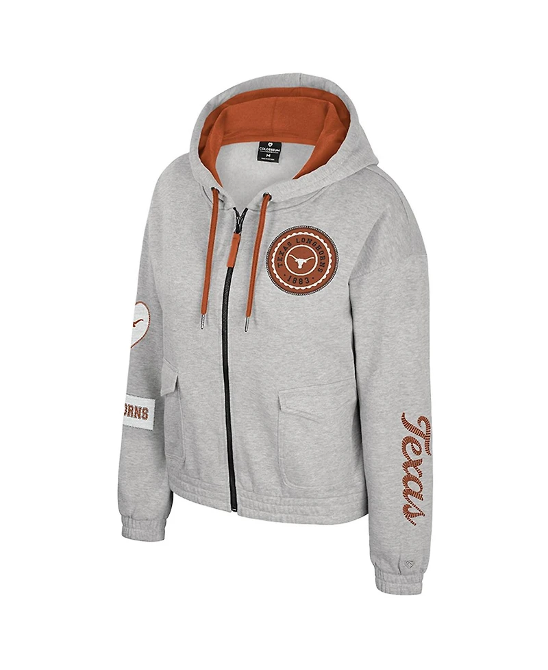 Colosseum Women's Gray Texas Longhorns Alfie Full-Zip Hoodie Jacket
