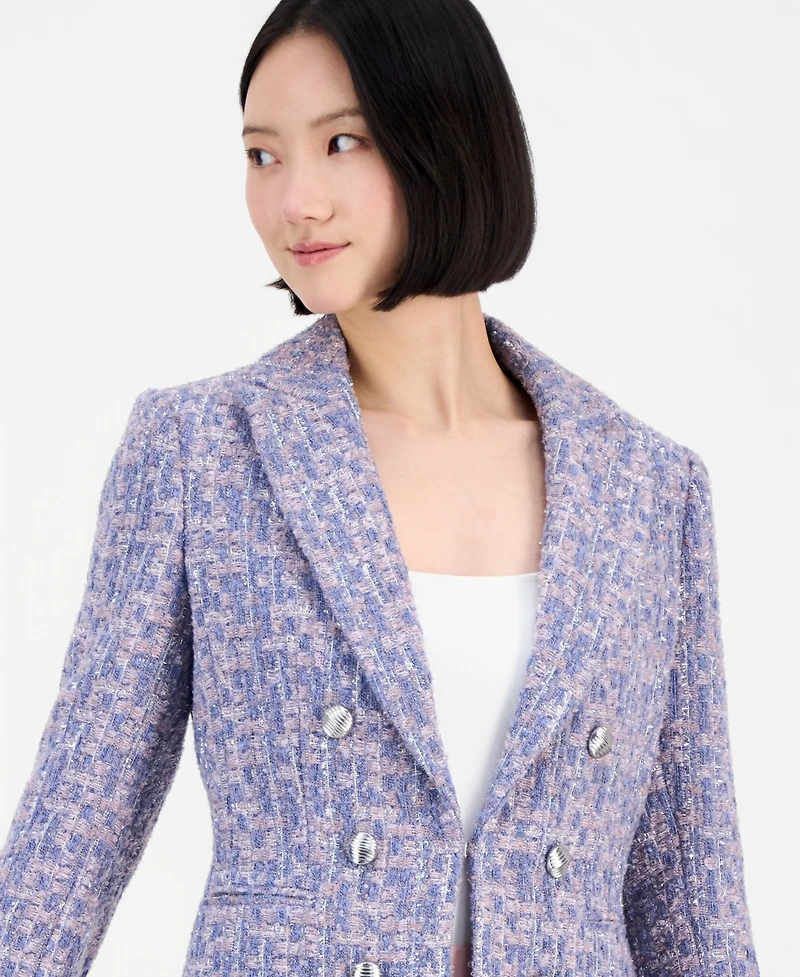 Tahari Asl Women's Metallic Boucle Peak Lapel Blazer