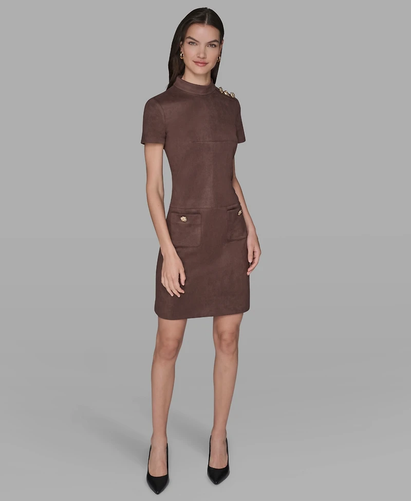 Karl Lagerfeld Paris Women's Mock Neck Pocket Dress