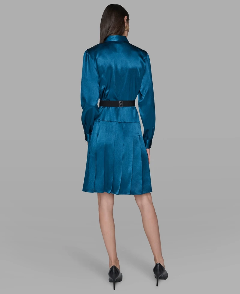 Karl Lagerfeld Paris Women's Collared Belted Shirt Dress