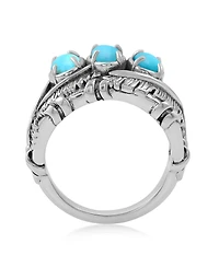 American West Jewelry Sterling Silver Kingman Turquoise Three Stone Feather Ring