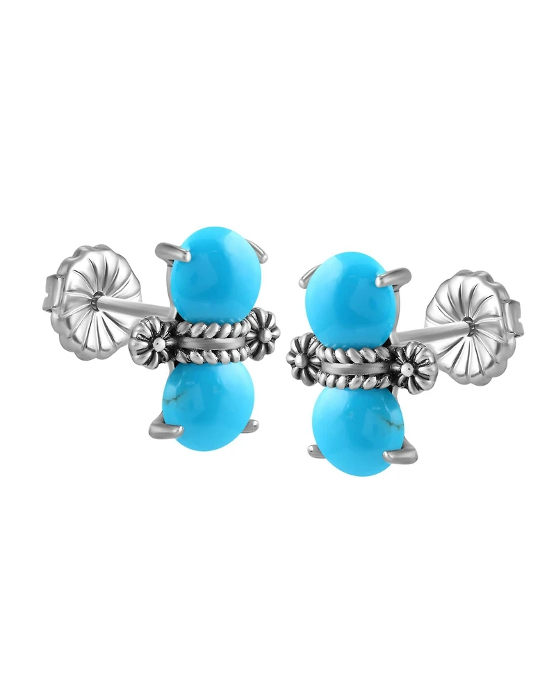 American West Jewelry Sterling Silver Round Sleeping Beauty Turquoise Concha Stud Earrings