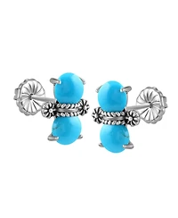 American West Jewelry Sterling Silver Round Sleeping Beauty Turquoise Concha Stud Earrings