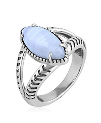 American West Jewelry Sterling Silver Blue Lace Agate Marquise Split Shank Ring, 5