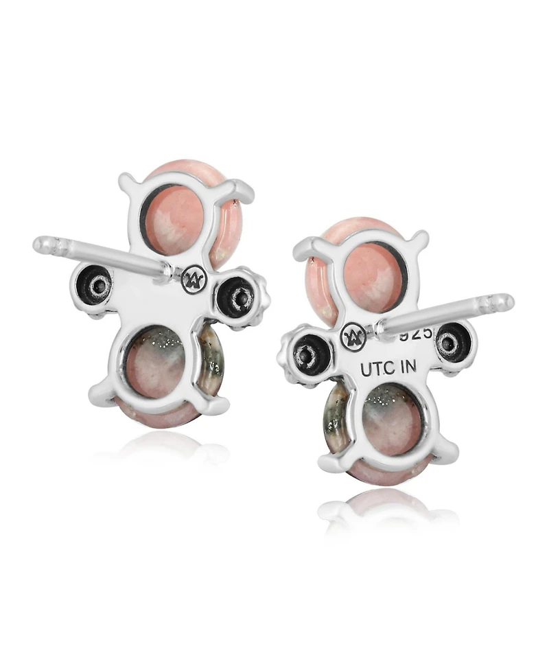 American West Jewelry Sterling Silver Round Rhodochrosite Concha Stud Earrings