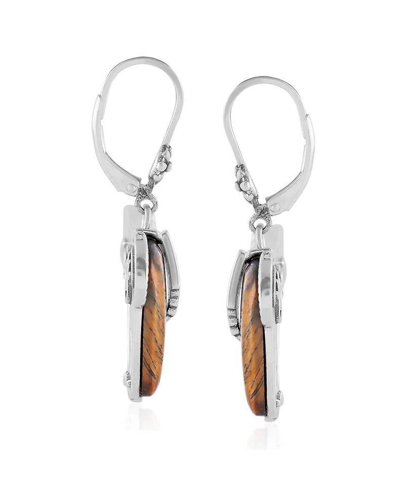 American West Jewelry Sterling Silver Tiger's Eye Spirit Horse Lever Back Earrings