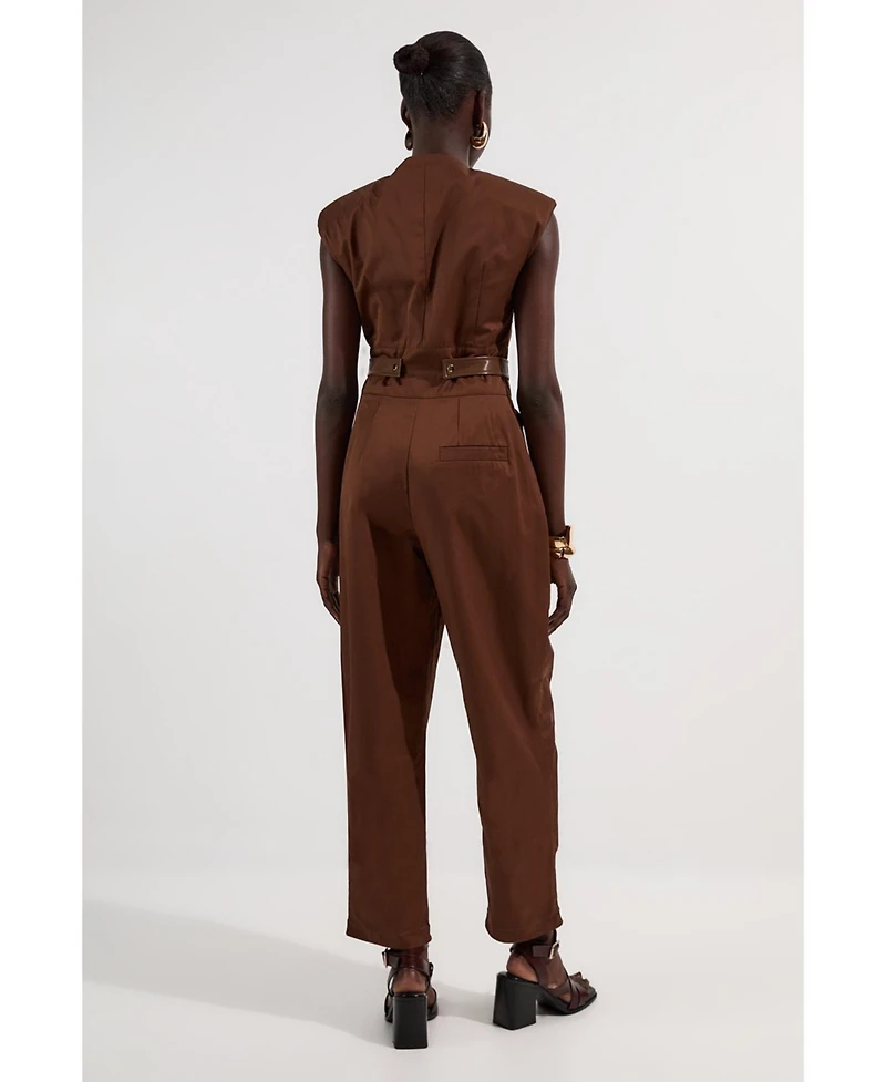 Karen Millen Women's Cotton & Faux Leather Utility Jumpsuit