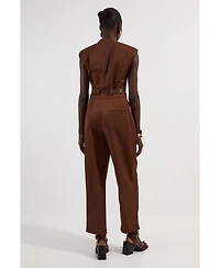 Karen Millen Women's Cotton & Faux Leather Utility Jumpsuit