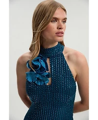 Karen Millen Women's Petite Woven Maxi Rosette Dress