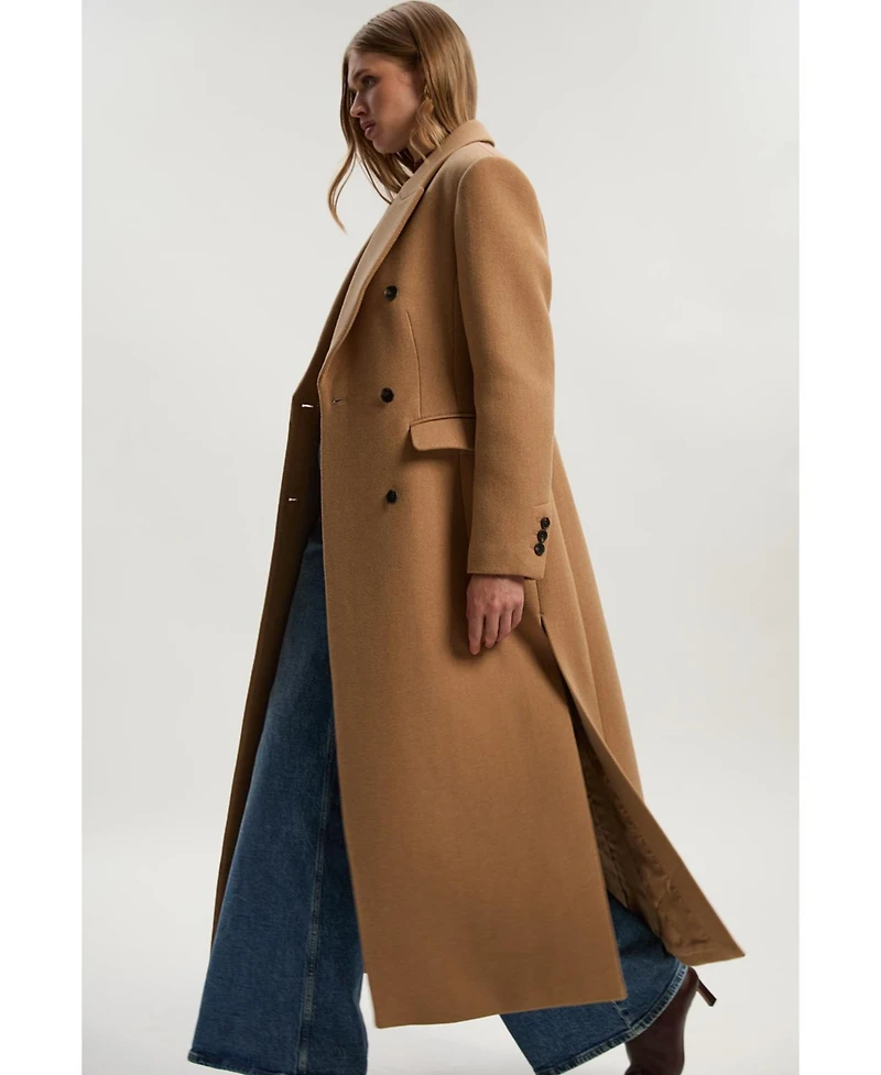 Karen Millen Women's Wool Double Breasted Tailored Maxi Coat