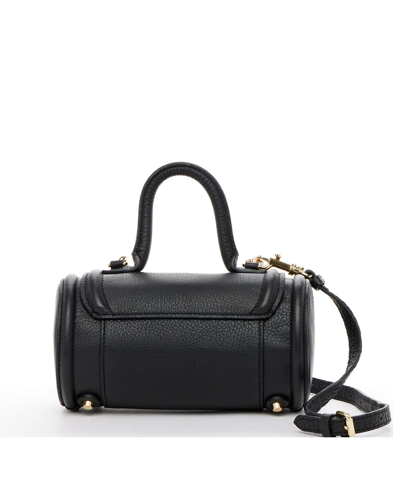 Susu Women's Top Handle Leather Crossbody Bag Convertible Cylinder Shoulder & Evening Purse with Gold Hardware and Detachable strap
