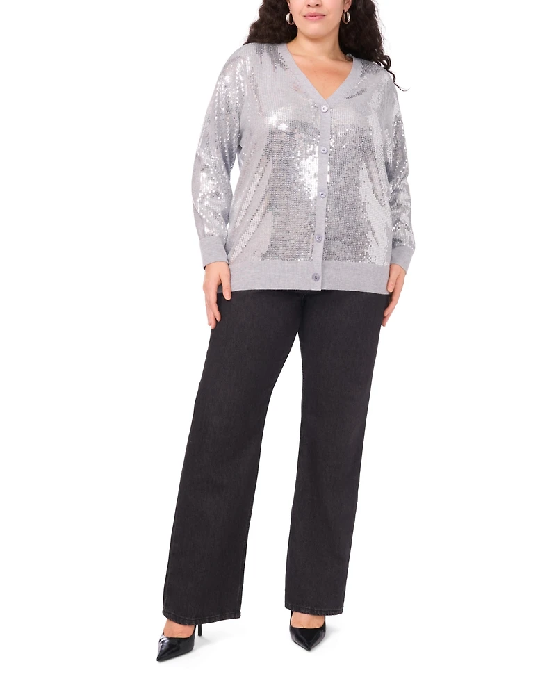 Vince Camuto Plus Sequined V-Neck Cardigan Sweater