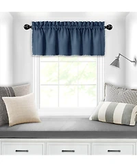 Kate Aurora Complete Coastal Hamptons Living Rod Pocket Textured Semi Sheer 3 Piece Window Curtain & Valance Set - 84 in. Long - Navy